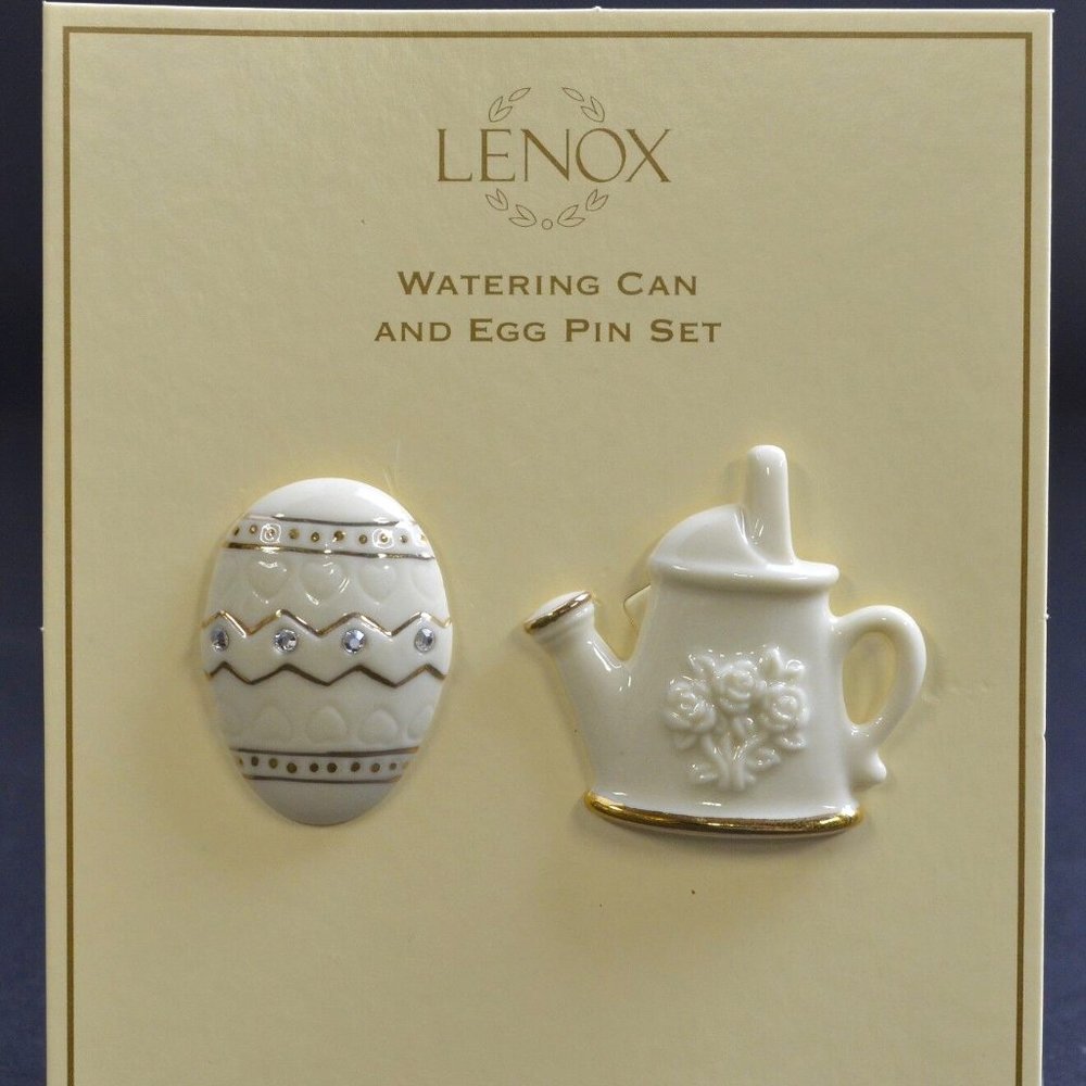 Lenox Watering Can & Easter Egg Brooch Set